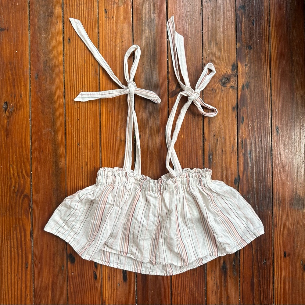 L.A. Hearts babydoll micro crop tie shoulder linen top Small